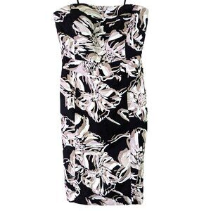 Banana Republic Women size 2 Black Abstract Floral Linen Strapless Elegant Dress